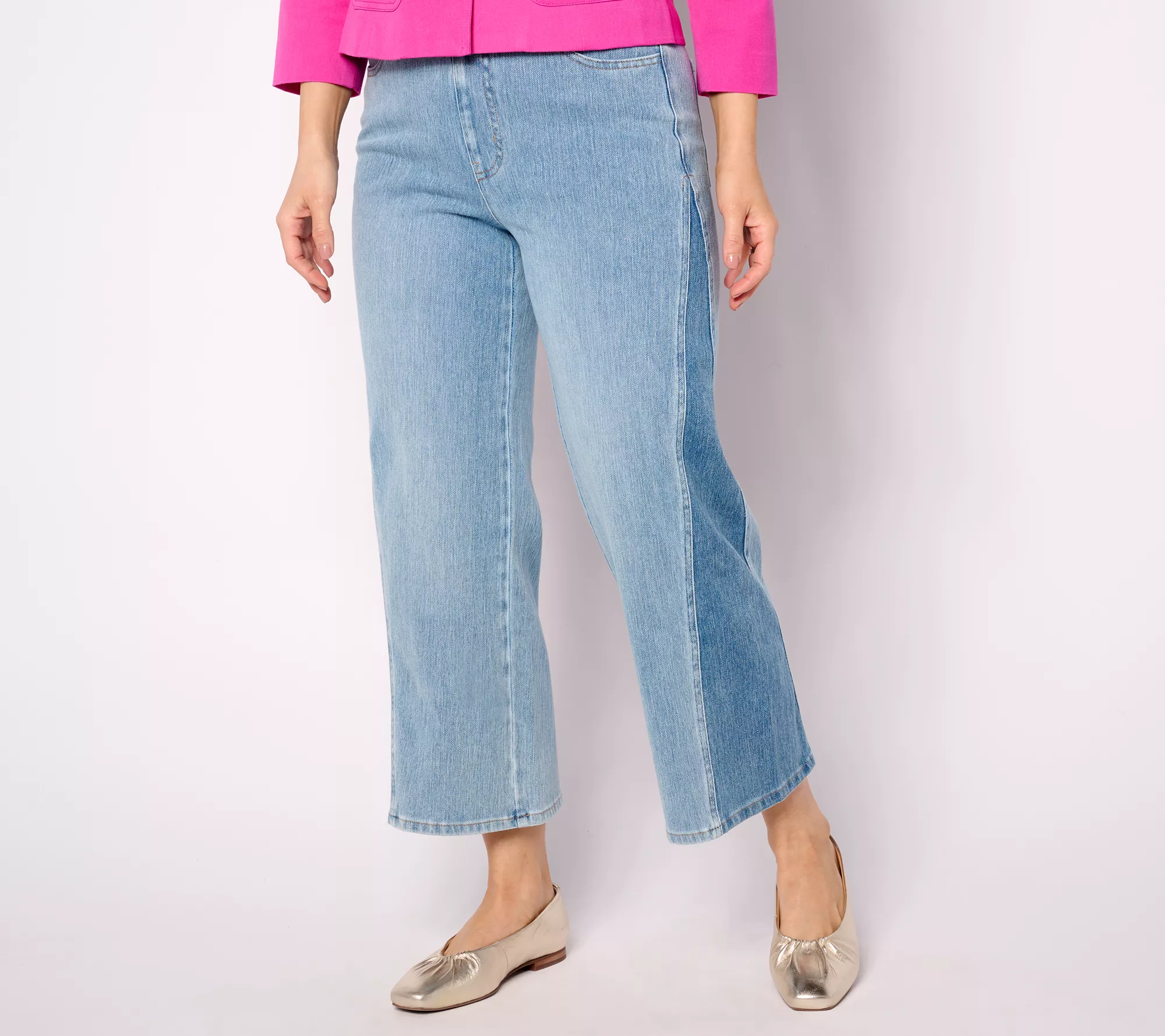 "As Is" Isaac Mizrahi Live! Petite Knit Denim Crop Wide Leg Jeans