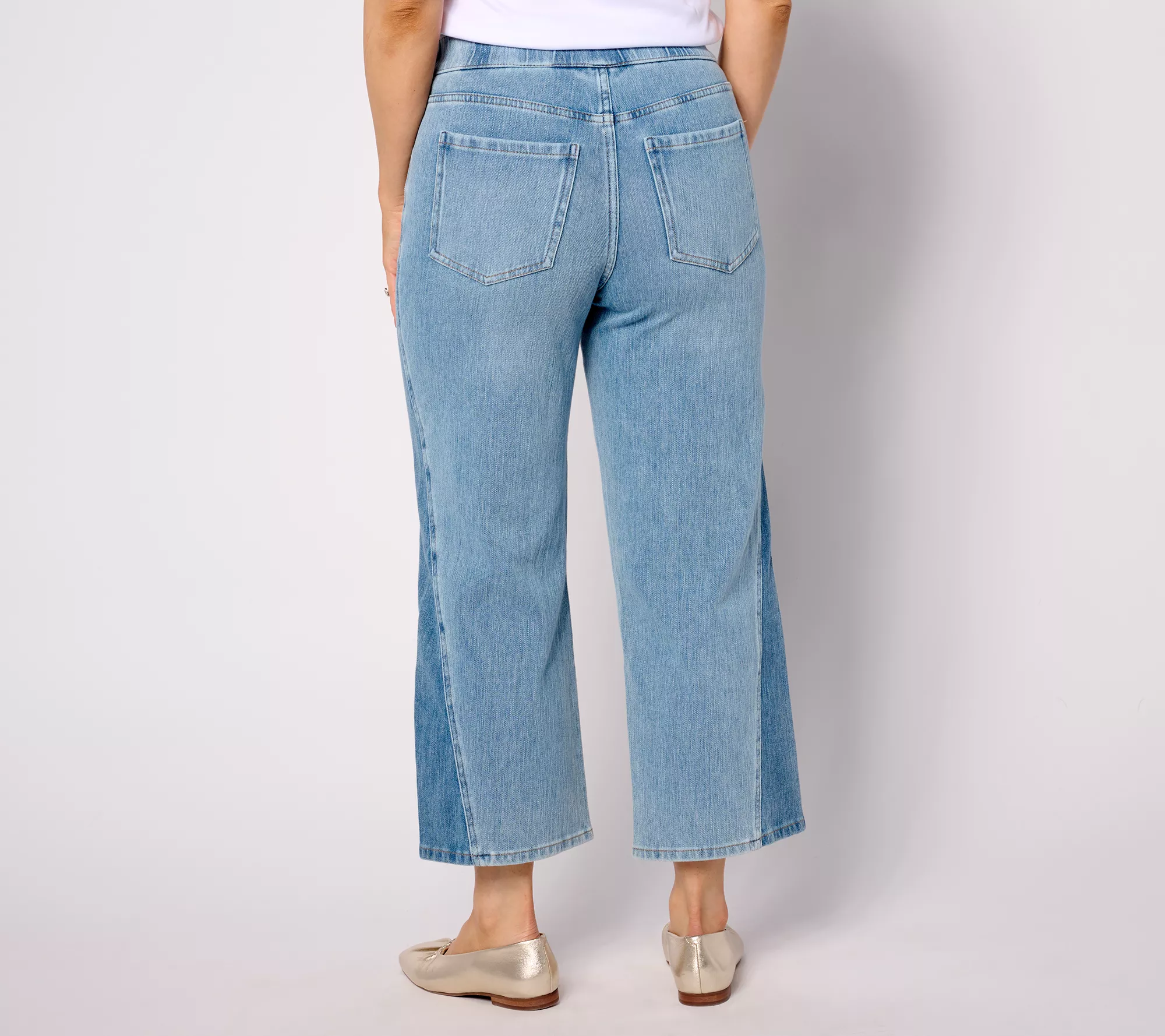 "As Is" Isaac Mizrahi Live! Petite Knit Denim Crop Wide Leg Jeans