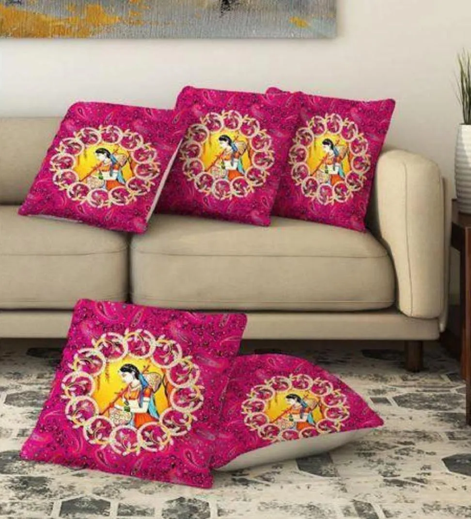 3D Digital Printed Cushions Cover  (Pack of 5, 40 * 40 cm, Multicolor)