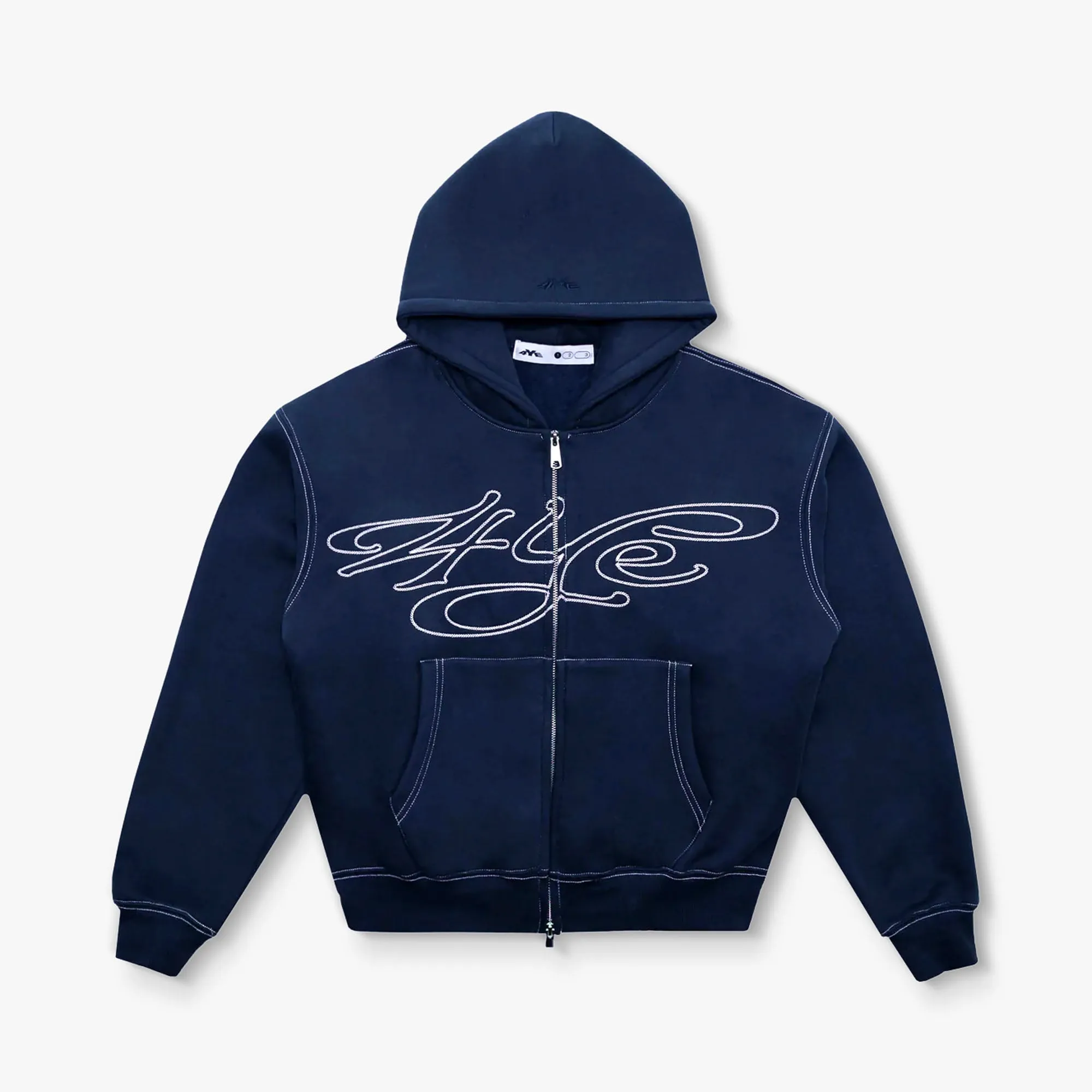 4YE Signature Zip Hoodie Navy / White