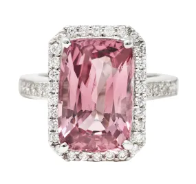 6.52 CTW Cushion Cut Spinel Diamond 18 Karat White Gold Halo Cocktail Ring