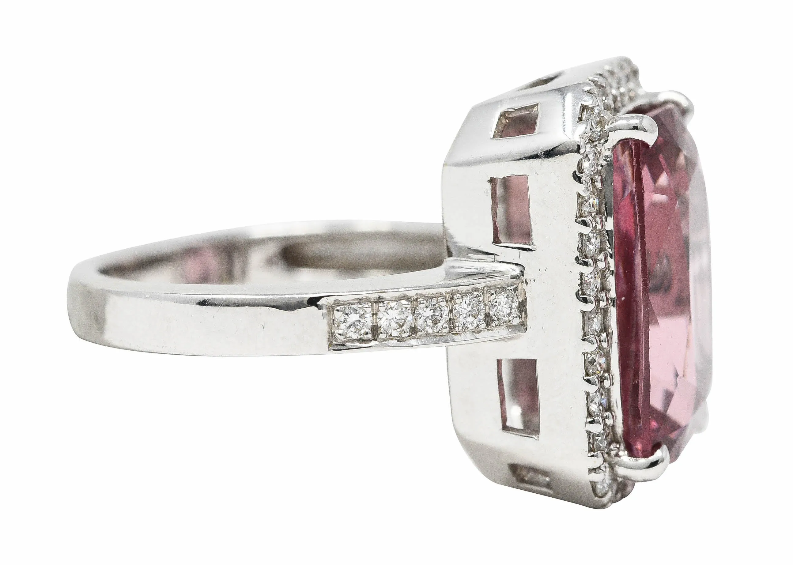 6.52 CTW Cushion Cut Spinel Diamond 18 Karat White Gold Halo Cocktail Ring