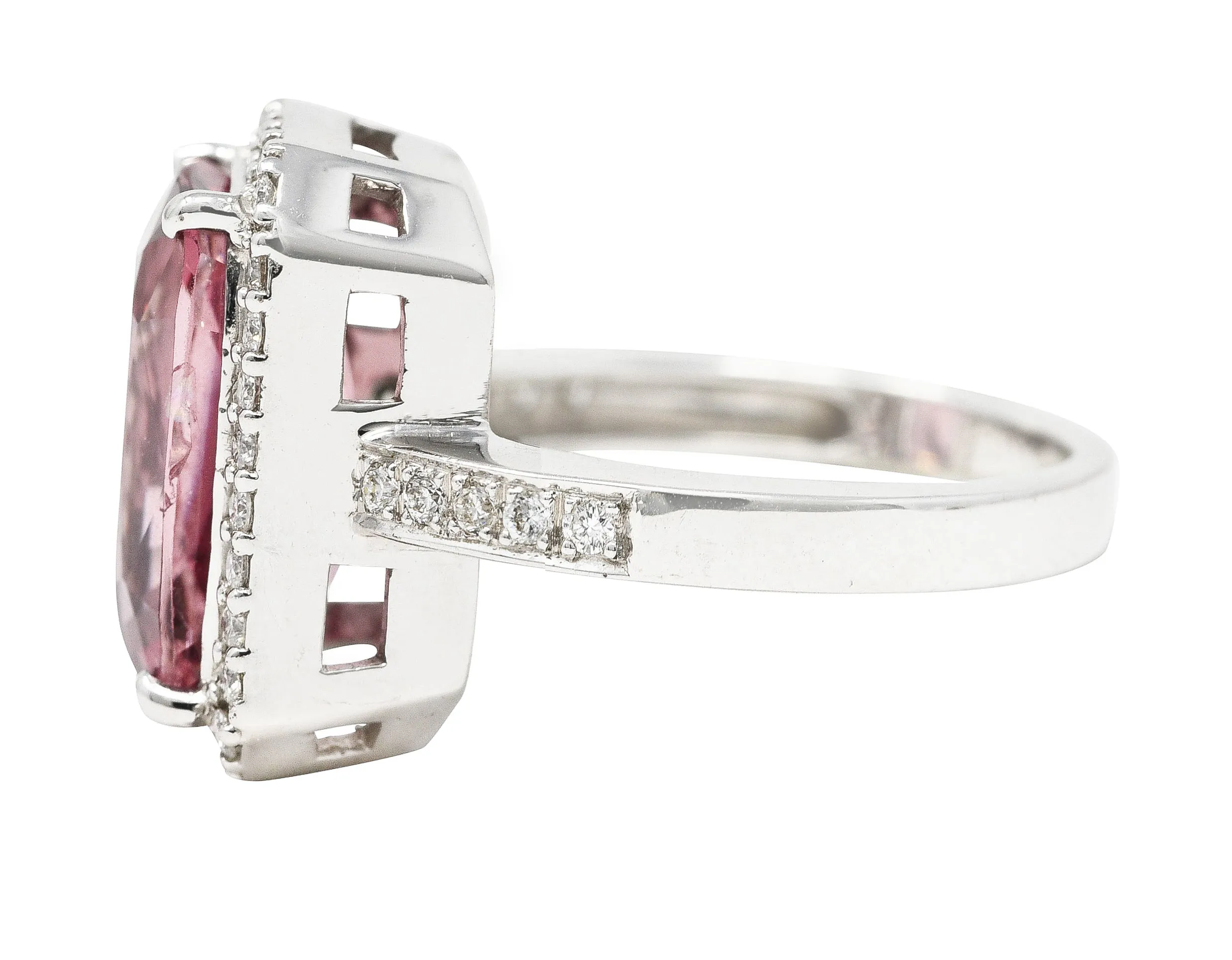 6.52 CTW Cushion Cut Spinel Diamond 18 Karat White Gold Halo Cocktail Ring