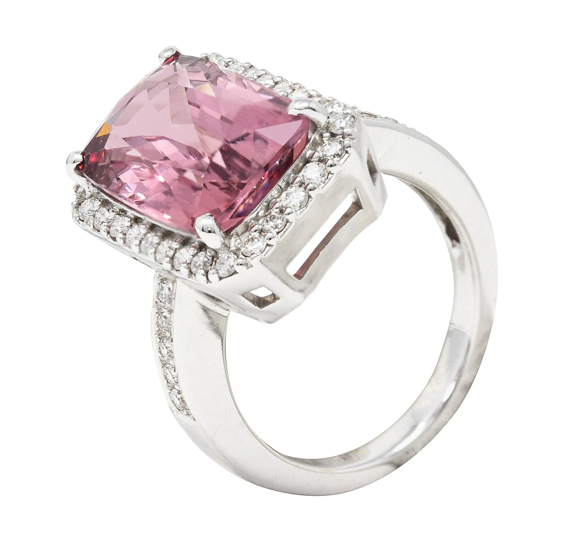 6.52 CTW Cushion Cut Spinel Diamond 18 Karat White Gold Halo Cocktail Ring