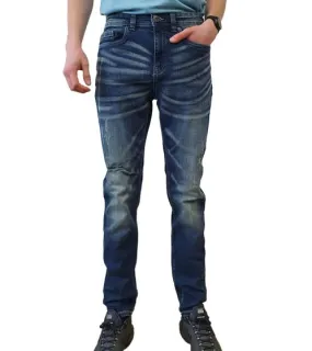 AM Legend AMLane Herren Straight-Fit Jeans Dark Blue Washed Denim-Hose Mid Rise Baumwoll-Hose im Destroyed-Look AM237006 Blau