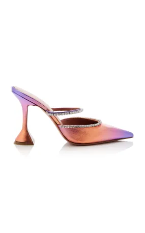 Amina Muaddi Gilda Crystal-Embellished Metallic Leather Mules