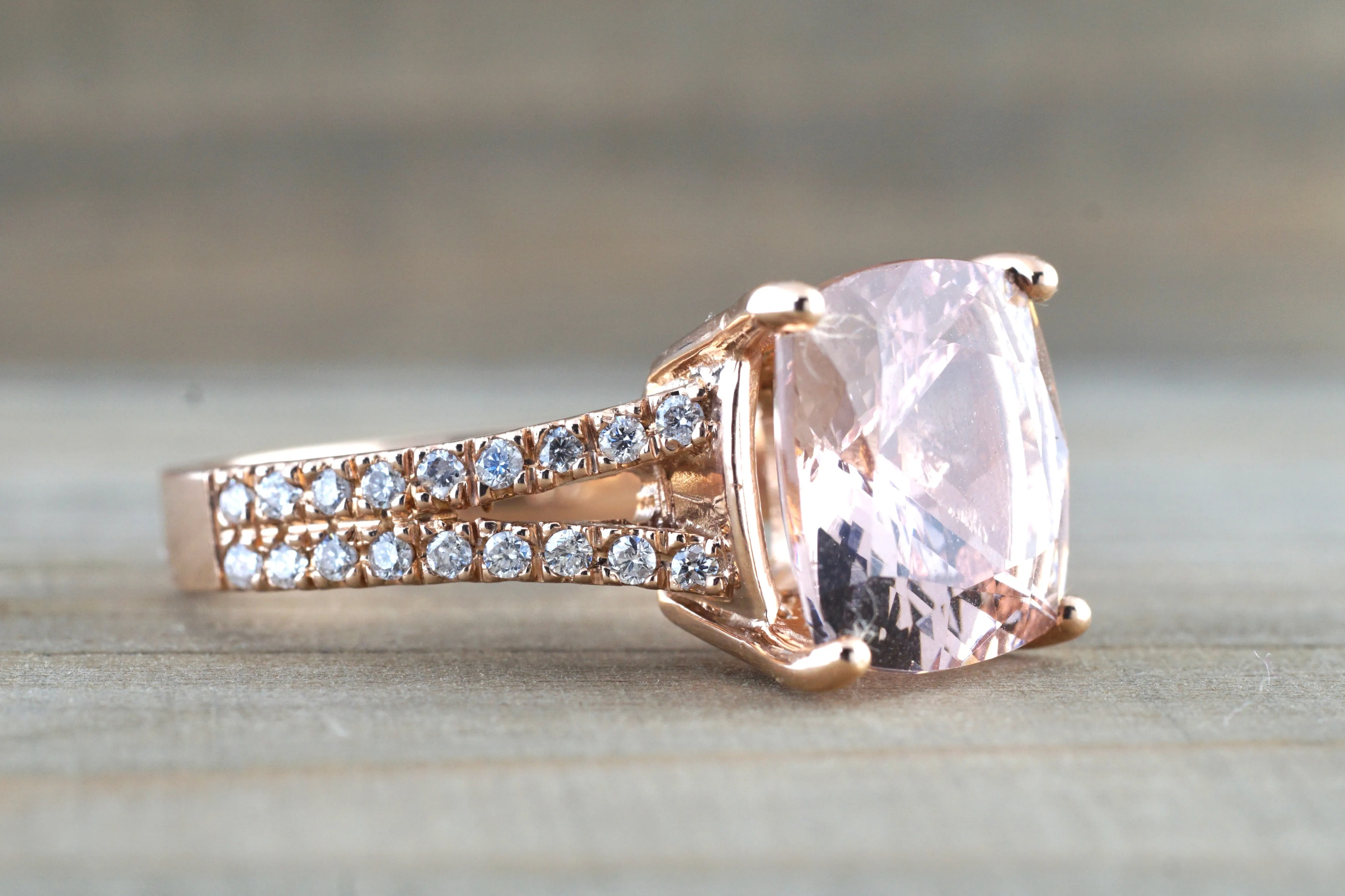 Ava Rose gold Cushion Split Shank Morganite Ring