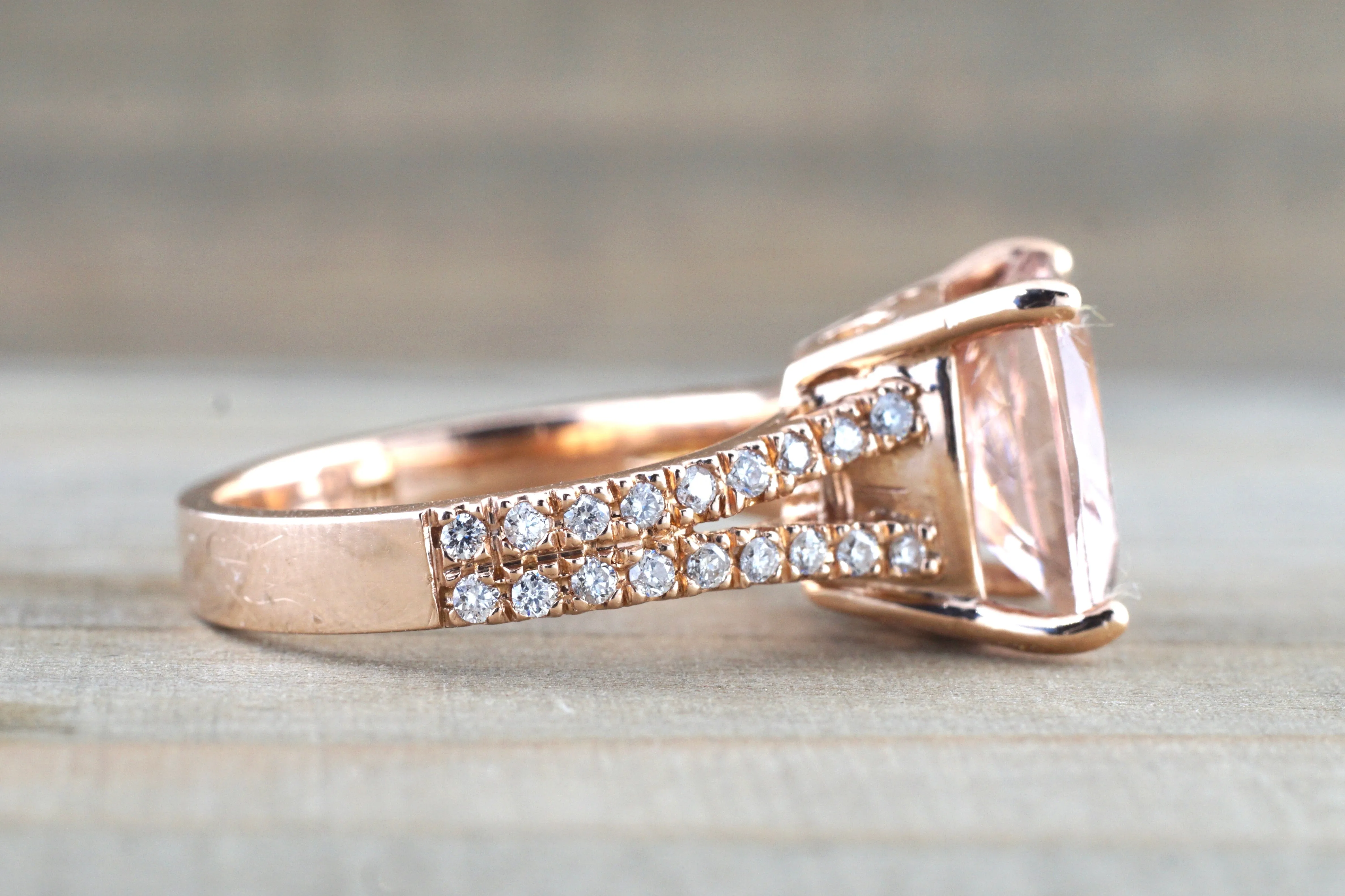 Ava Rose gold Cushion Split Shank Morganite Ring