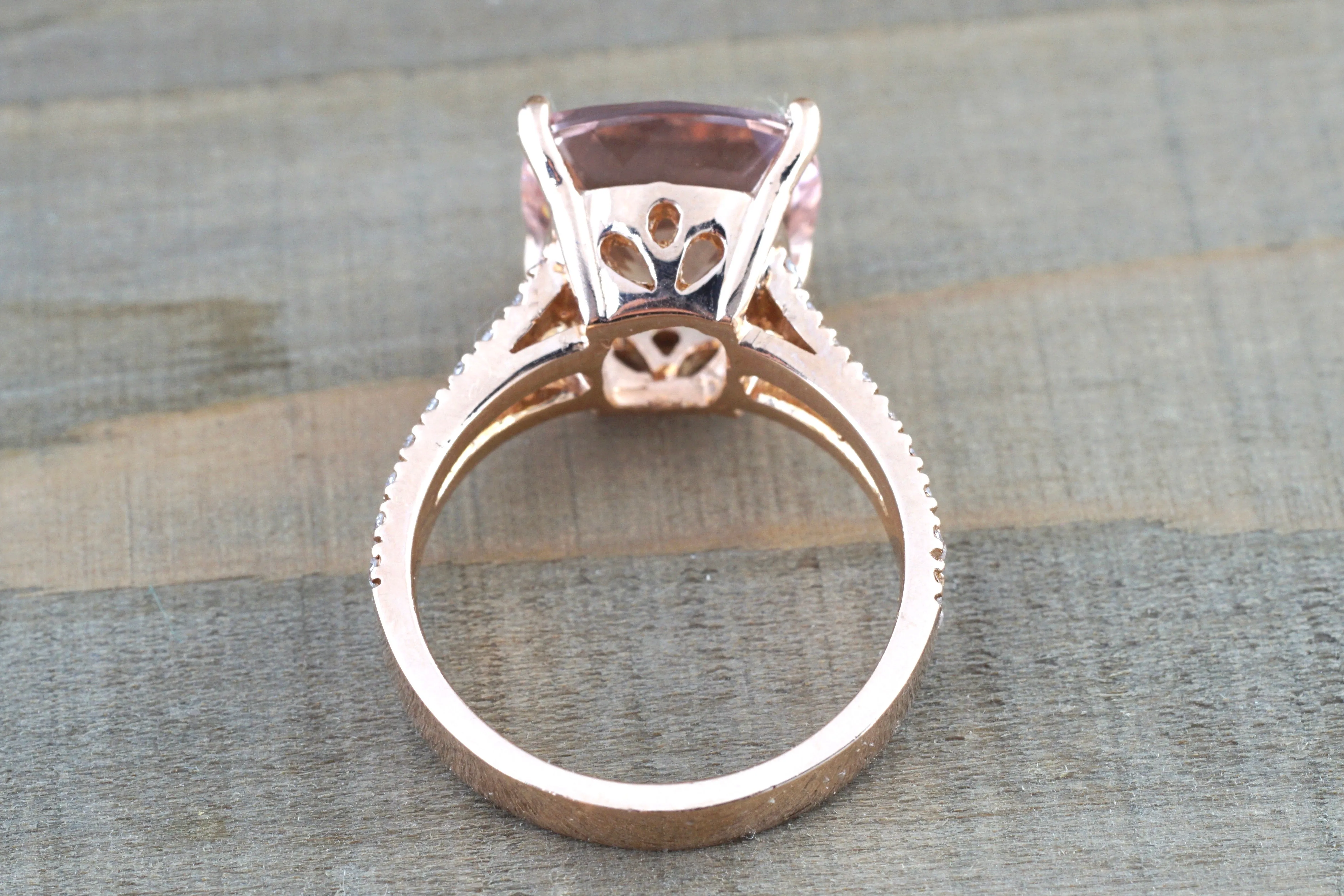 Ava Rose gold Cushion Split Shank Morganite Ring