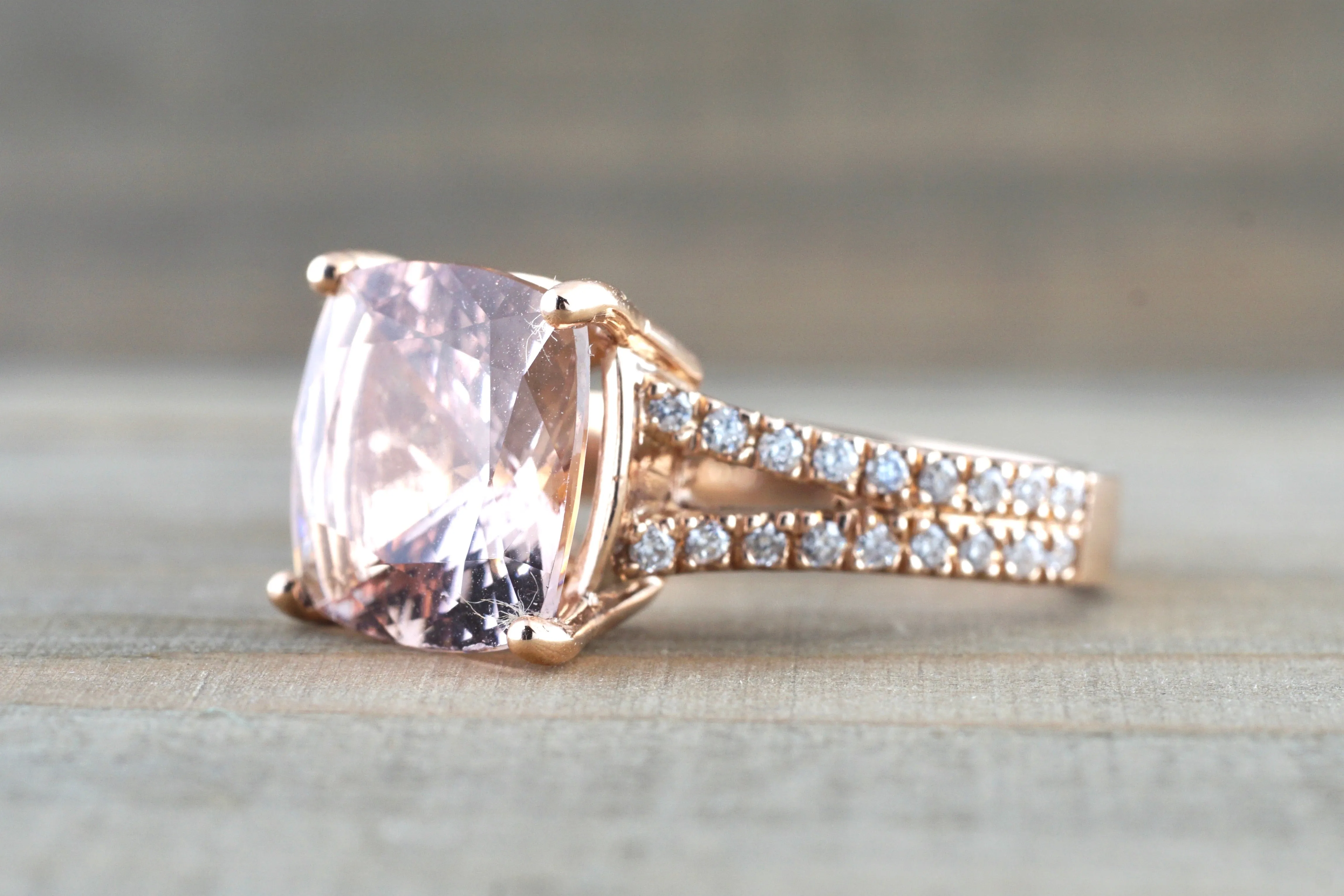 Ava Rose gold Cushion Split Shank Morganite Ring