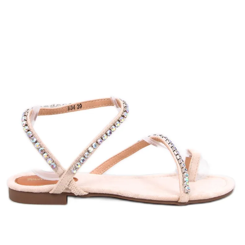 Ayless Beige flip-flop sandals with rhinestones