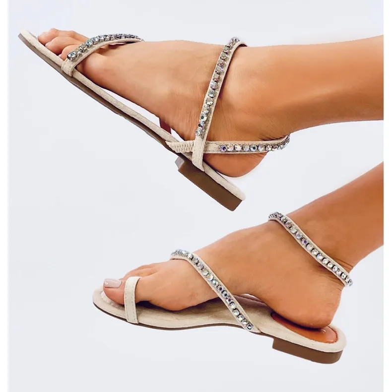 Ayless Beige flip-flop sandals with rhinestones