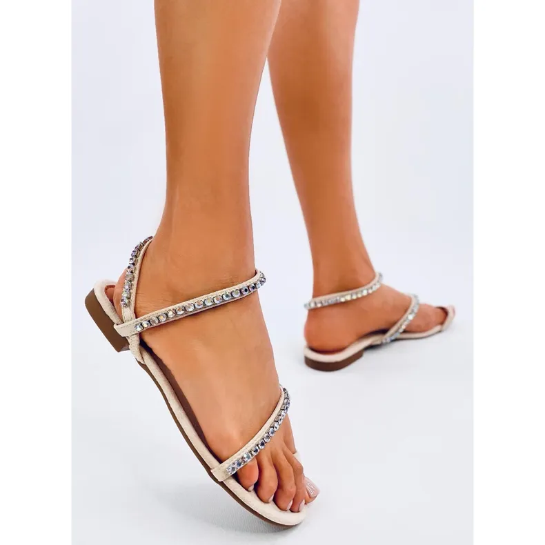 Ayless Beige flip-flop sandals with rhinestones