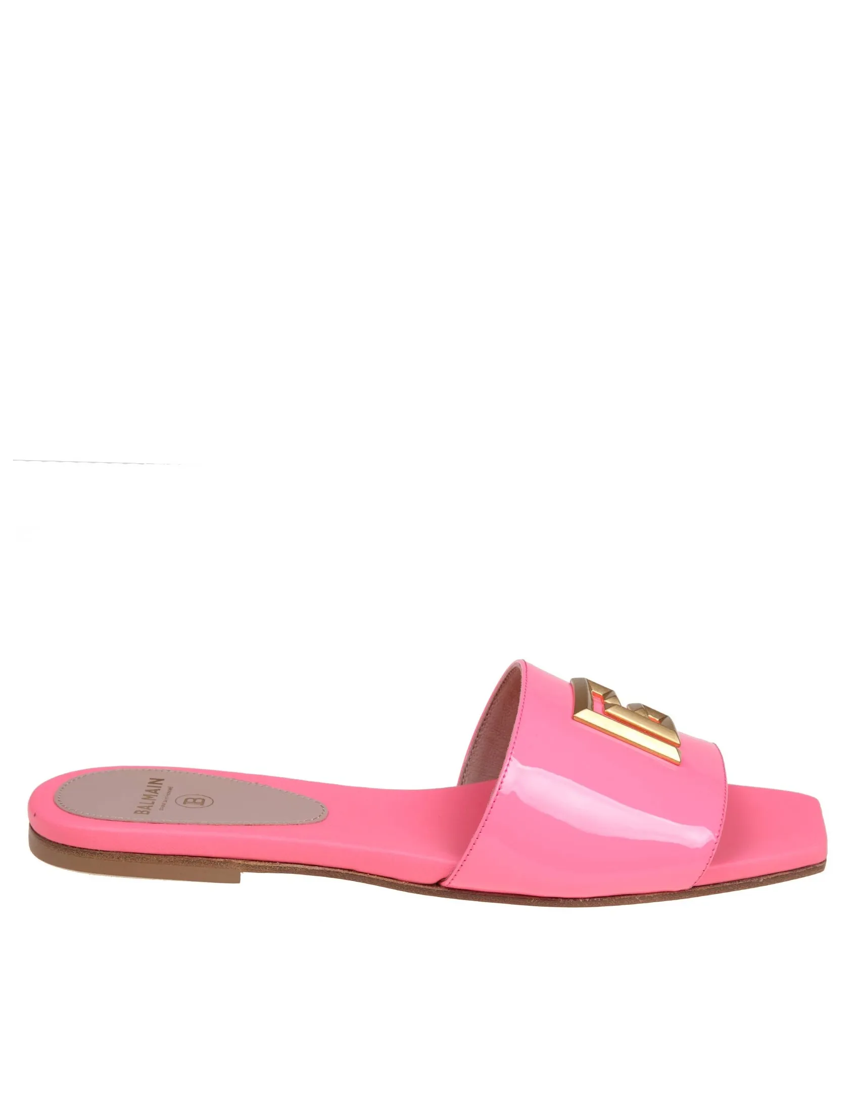 BALMAIN DAFNE MULES IN POLISHED BUBBLEGUM COLOR LEATHER