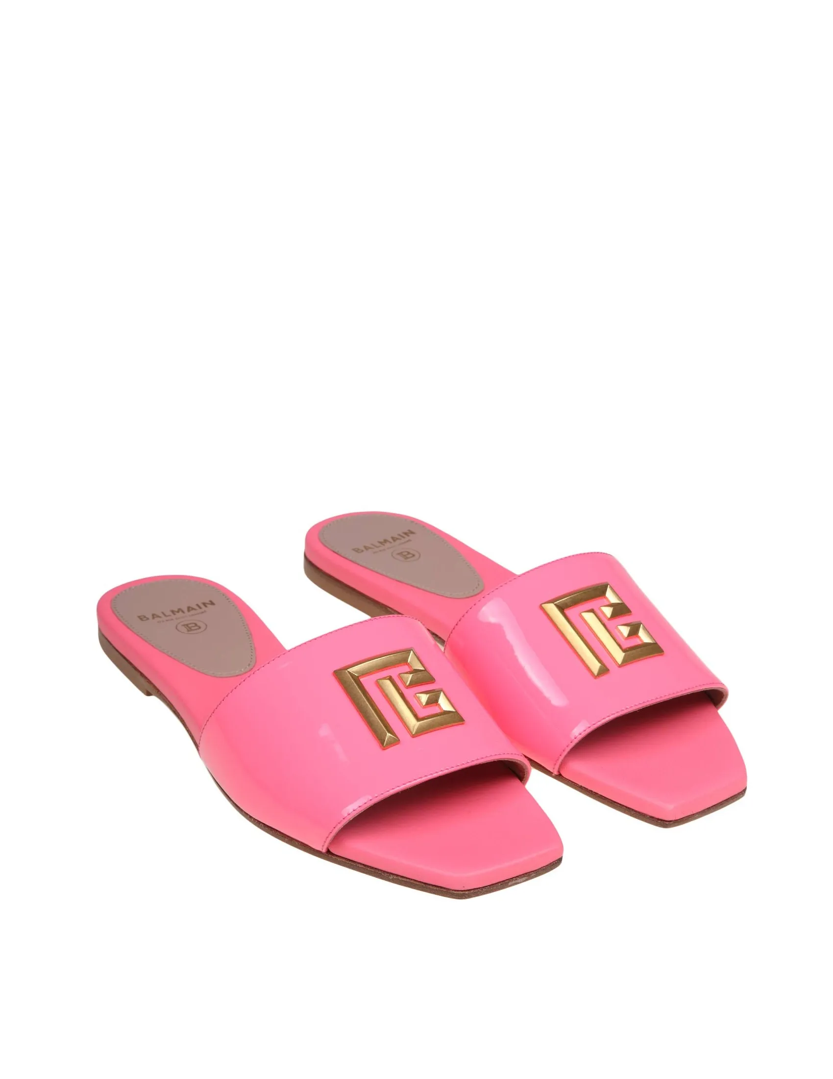 BALMAIN DAFNE MULES IN POLISHED BUBBLEGUM COLOR LEATHER