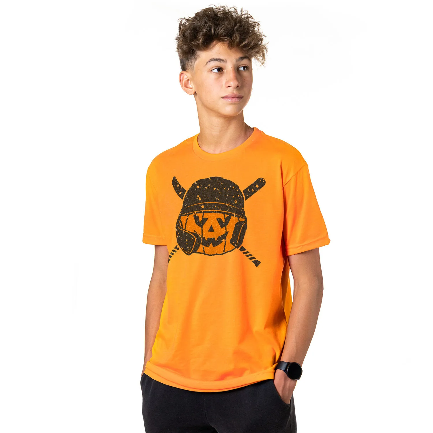 Baseball/Softball Short Sleeve T-Shirt - Helmet Pumpkin 