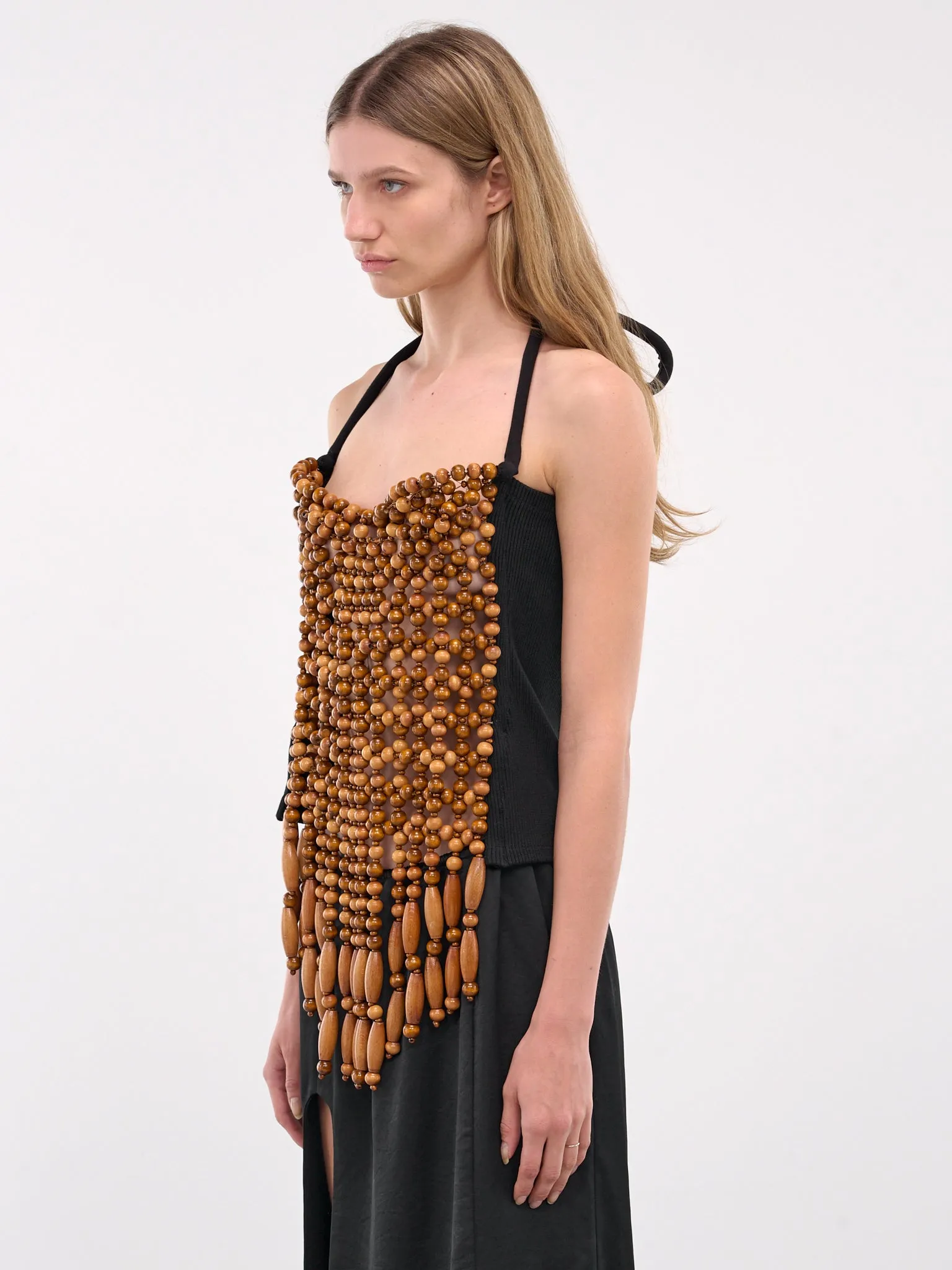 Beaded Sleeveless Top (TO09CB0A-CAMEL-BLACK)