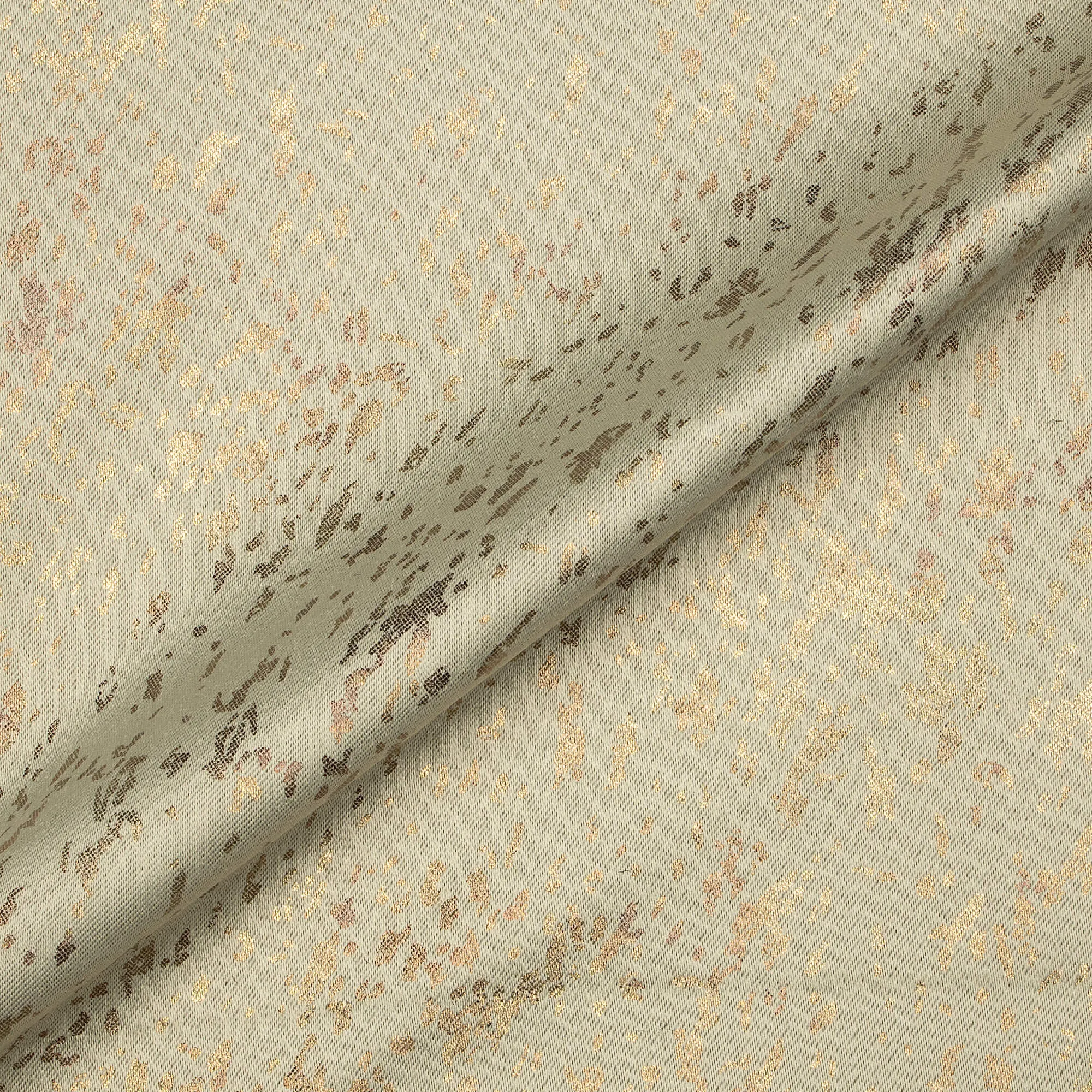 Beige Abstract Pattern Golden Foil Premium Curtain Fabric (Width 54 Inches)