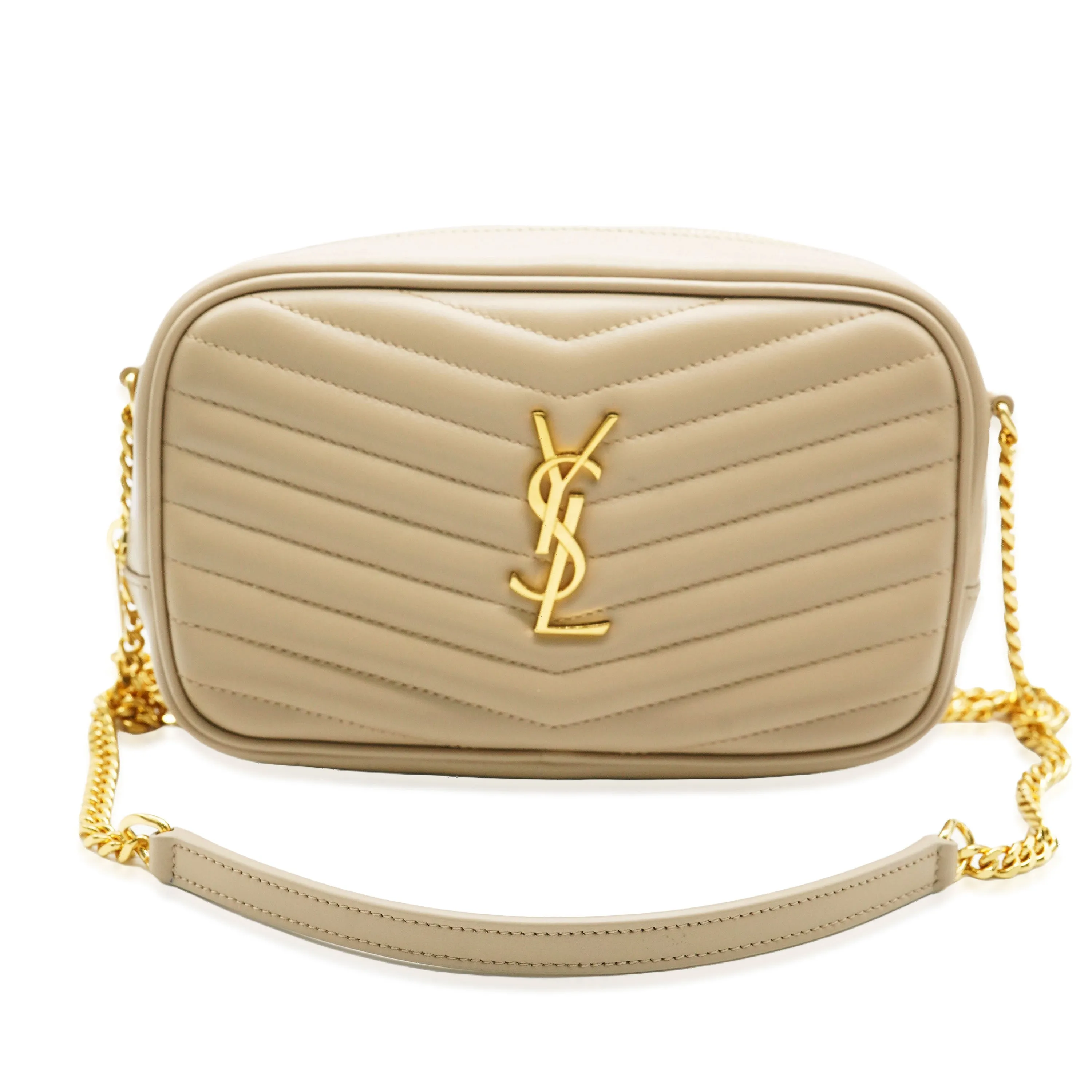 Beige Chevron Calfskin Mini Lou Camera Bag