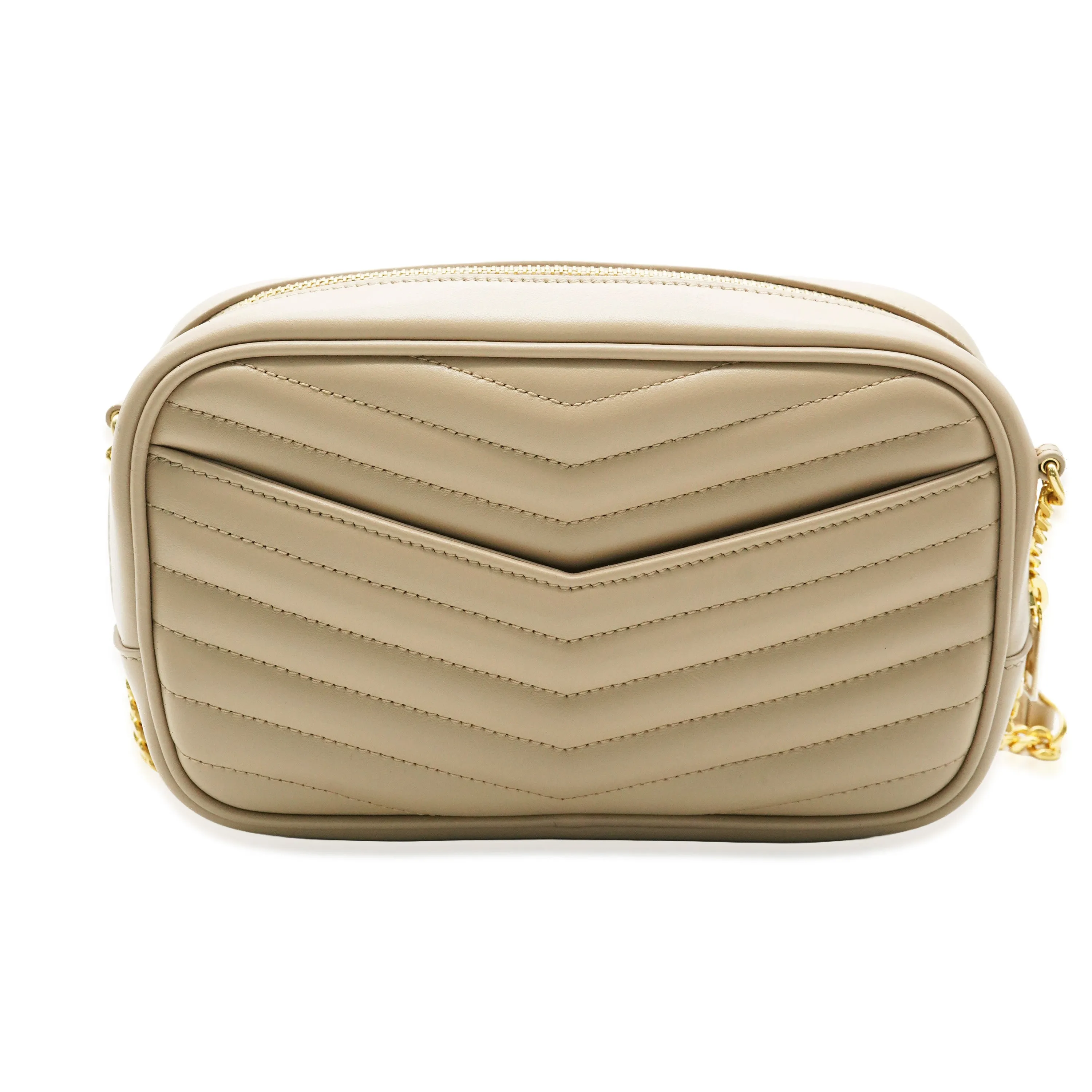 Beige Chevron Calfskin Mini Lou Camera Bag