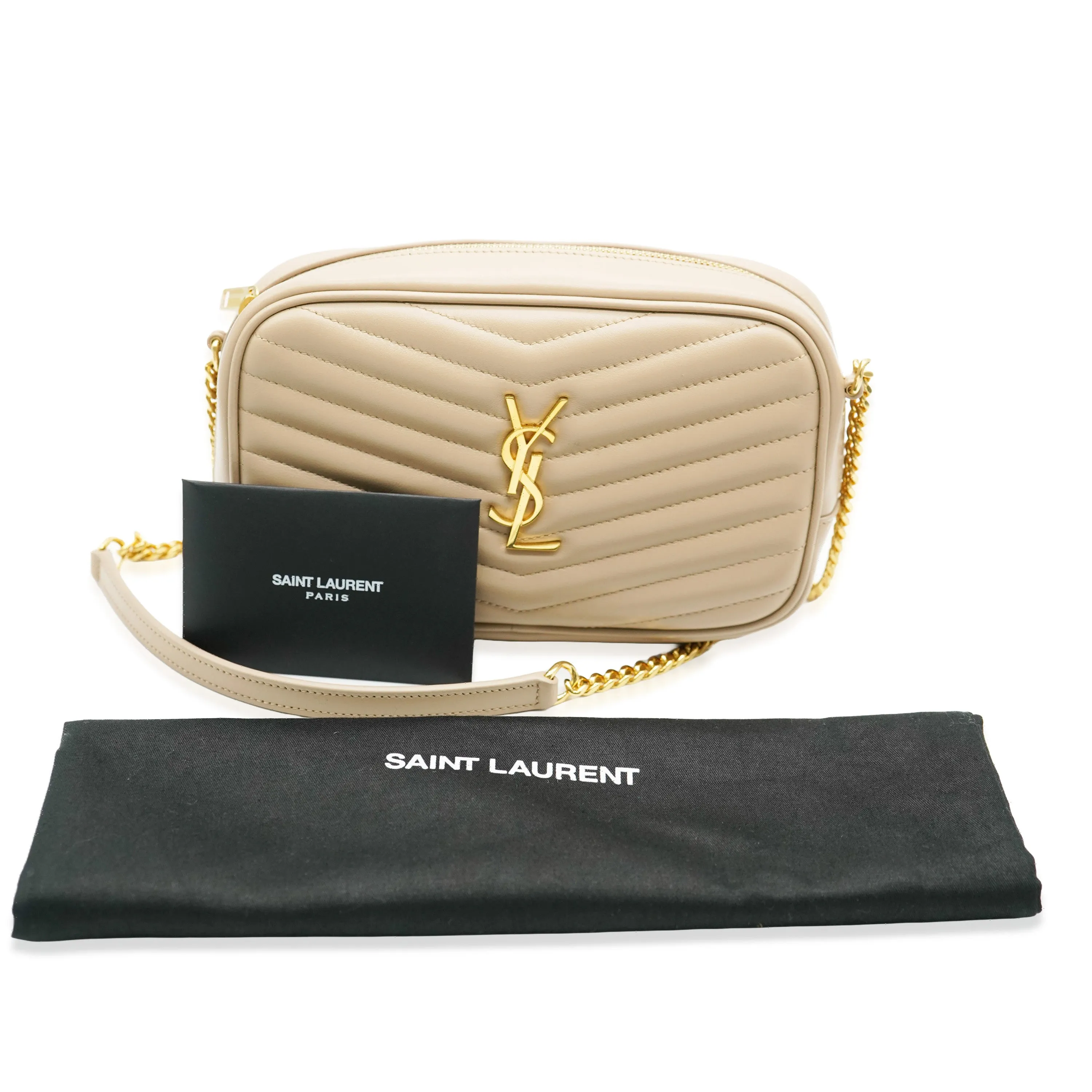 Beige Chevron Calfskin Mini Lou Camera Bag