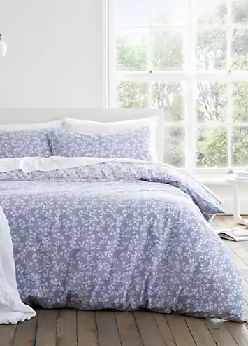 Bianca Blue Shadow Leaves 100% Cotton 200 Thread Count Duvet Cover Set | Kaleidoscope