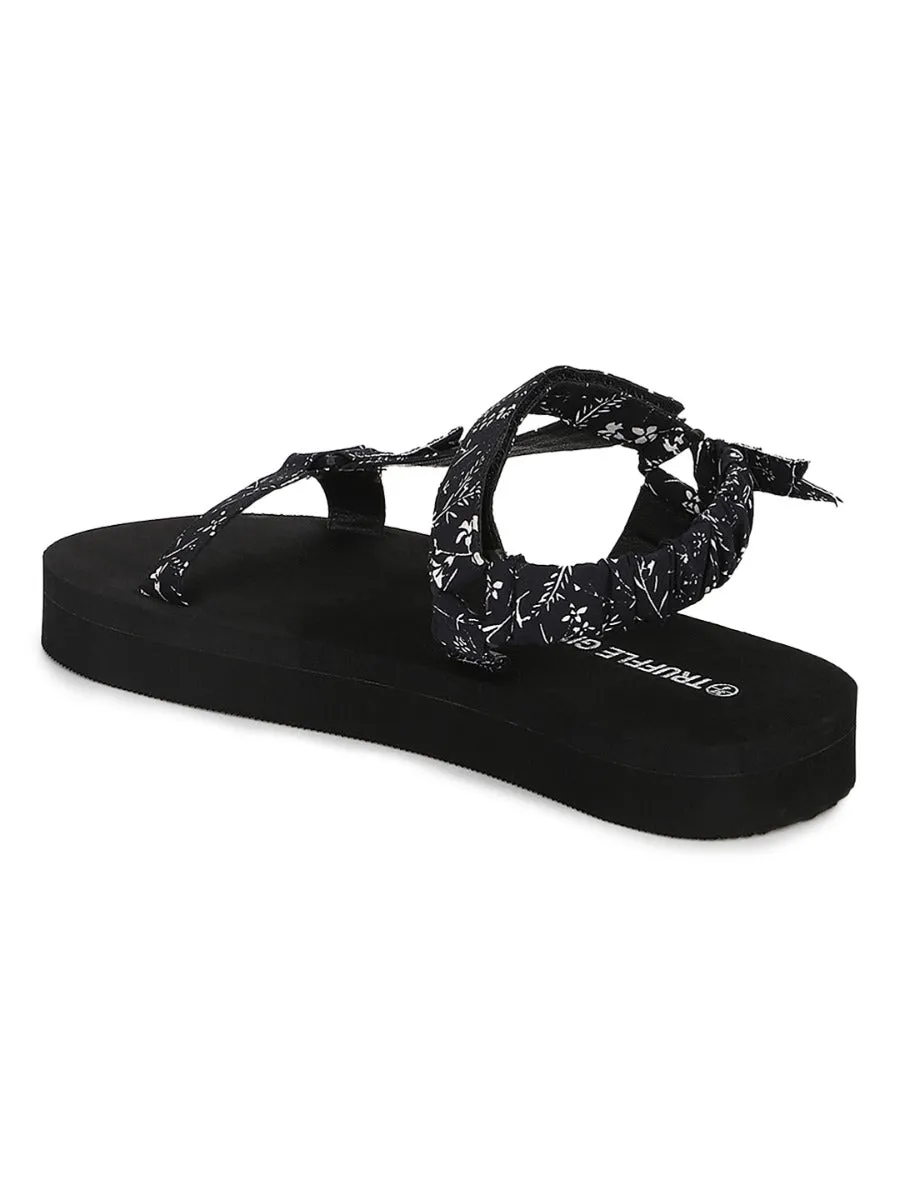 Black PU Printed Platform Sandals