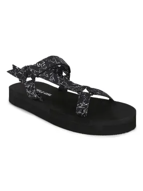 Black PU Printed Platform Sandals