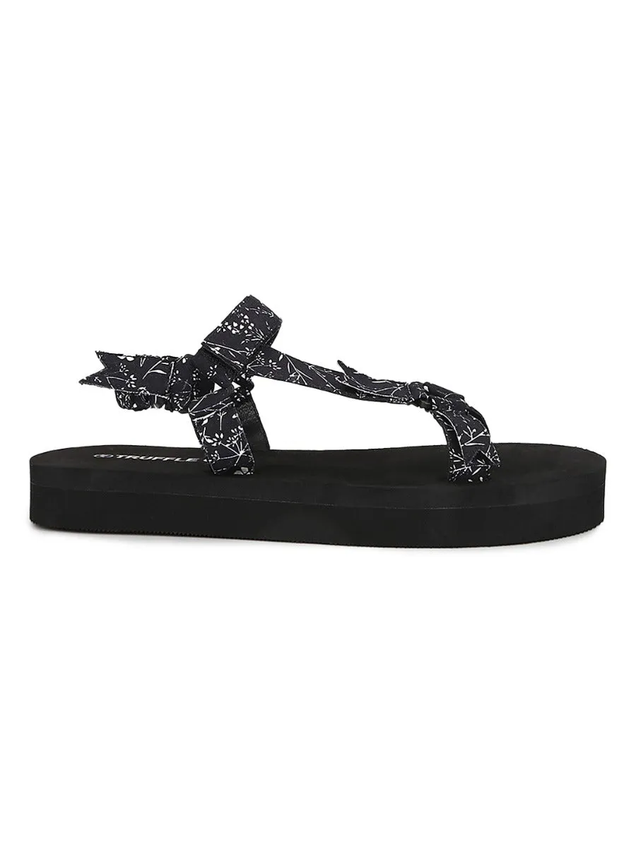 Black PU Printed Platform Sandals