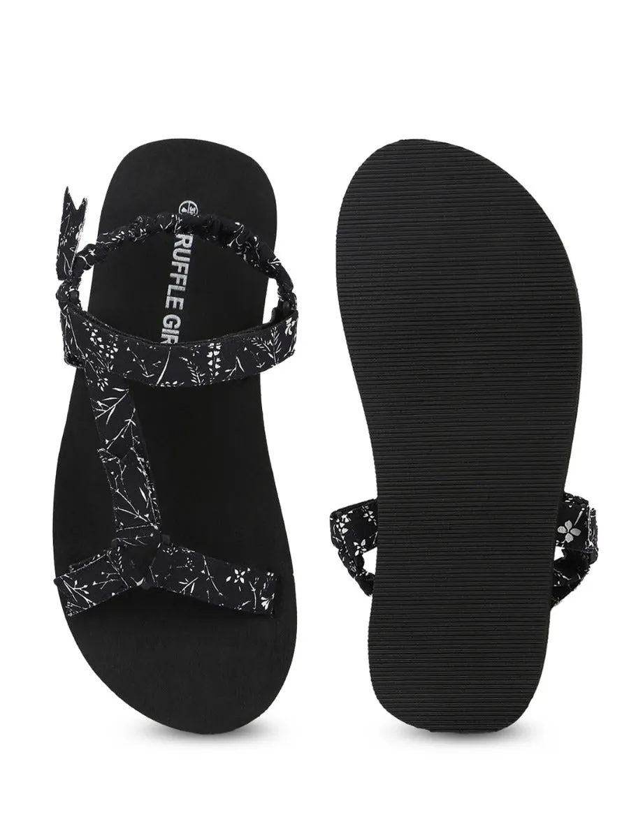 Black PU Printed Platform Sandals