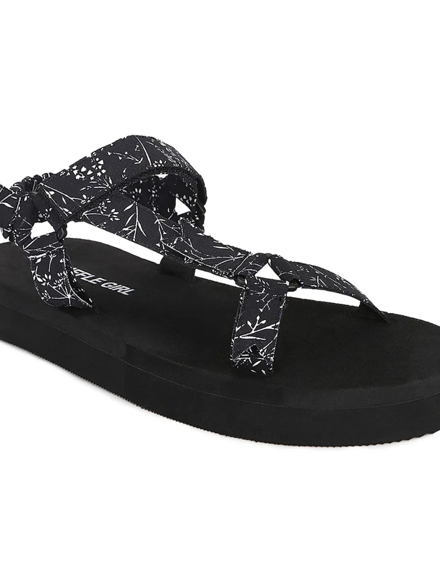 Black PU Printed Platform Sandals