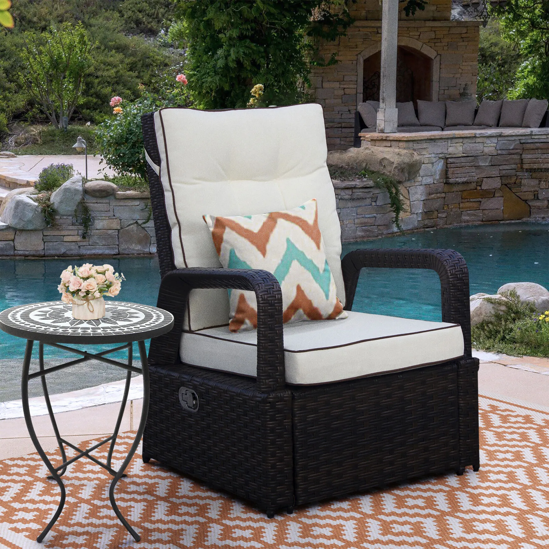 Brusell Outdoor Wicker Recliner Patio Chair With Cushions Patio Chair