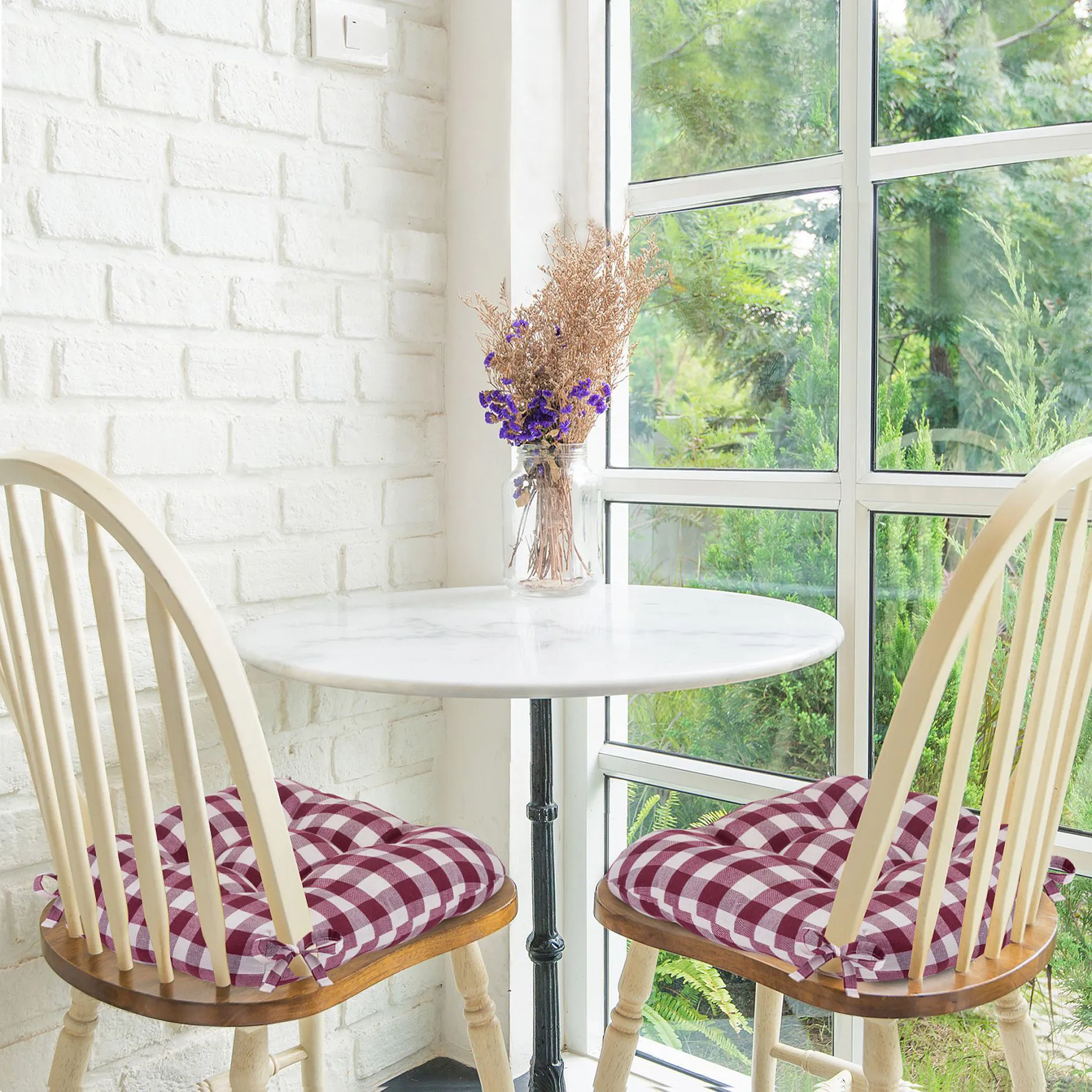 Buffalo Check Tufted Chair Seat Cushions Set of Two