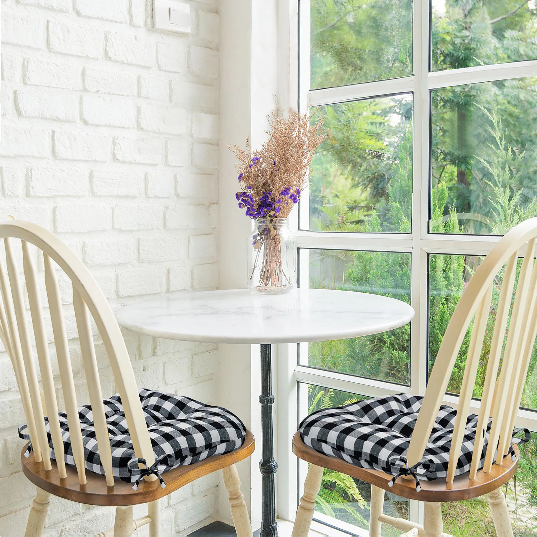 Buffalo Check Tufted Chair Seat Cushions Set of Two