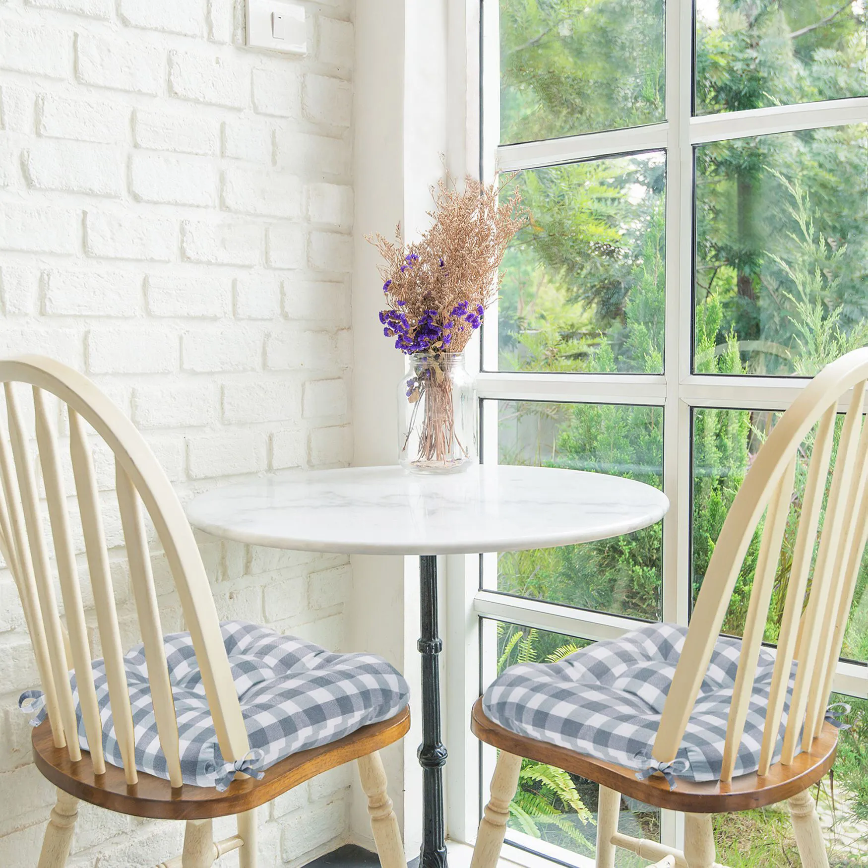 Buffalo Check Tufted Chair Seat Cushions Set of Two