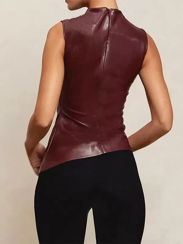 Cami Top Sleeveless Asymmetrical Hem Classic Casual Women Top In Burgundy