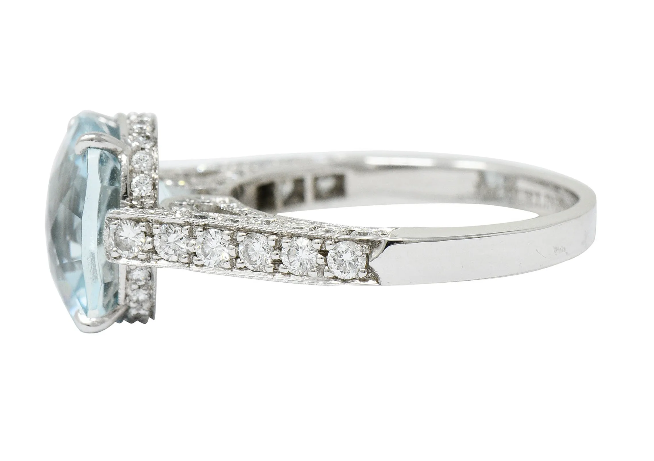 Checkerboard Cushion Cut 5.95 CTW Aquamarine Diamond Platinum Cocktail Ring