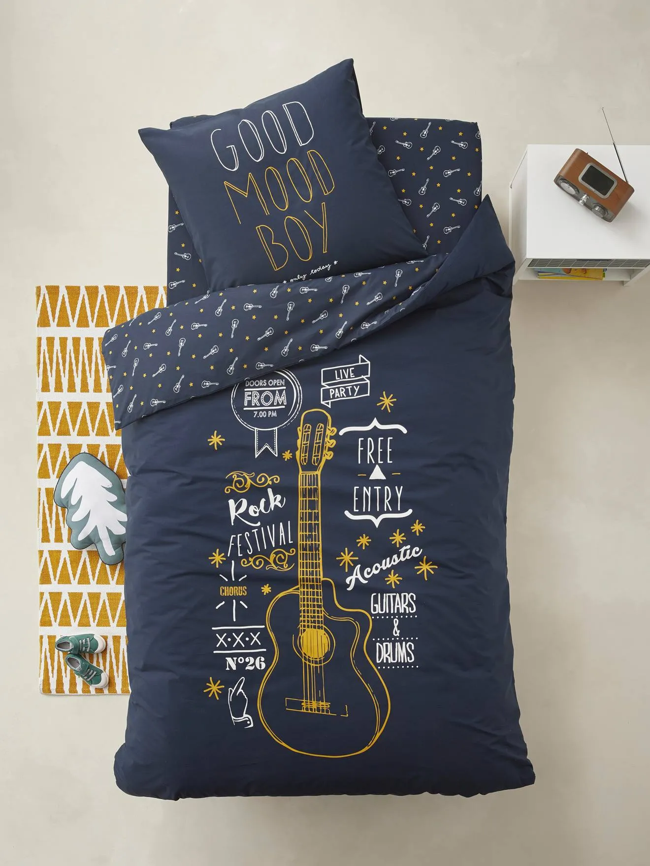 Children's Duvet Cover + Pillowcase Set, ROCK STAR - dark blue