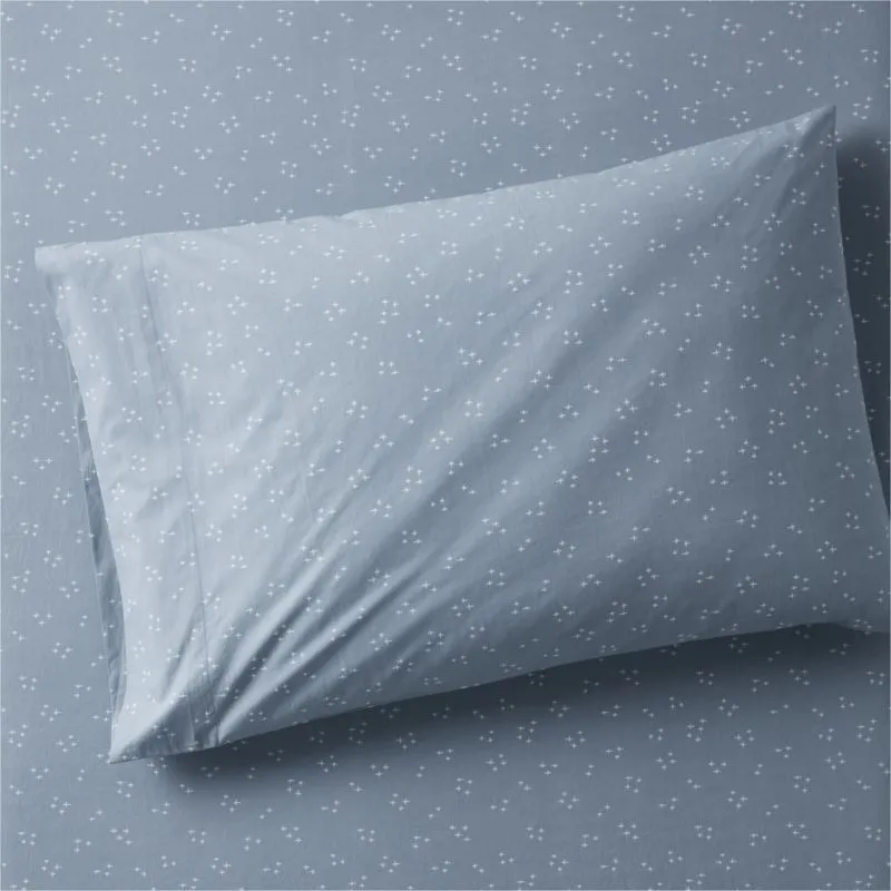 Crate&Barrel Cozy Cloud Twinkle Mist Blue Washed Organic Cotton Pillowcase