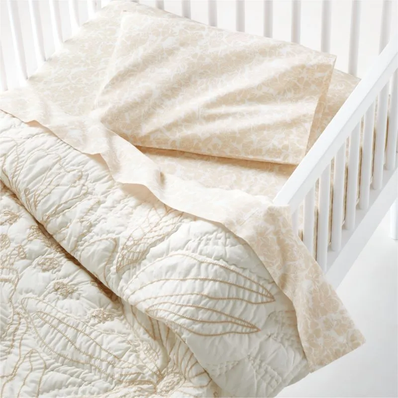 Crate&Barrel Ellsworth Organic White Floral Baby Crib Quilt