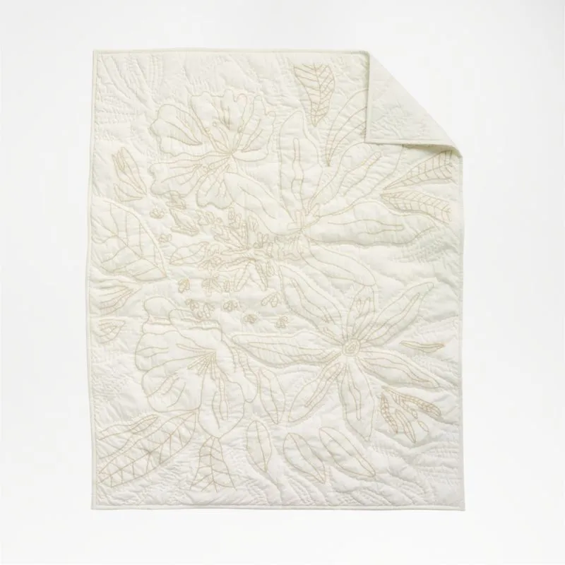 Crate&Barrel Ellsworth Organic White Floral Baby Crib Quilt