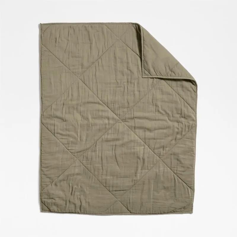 Crate&Barrel Supersoft Garden Green Cotton Gauze Baby Crib Quilt