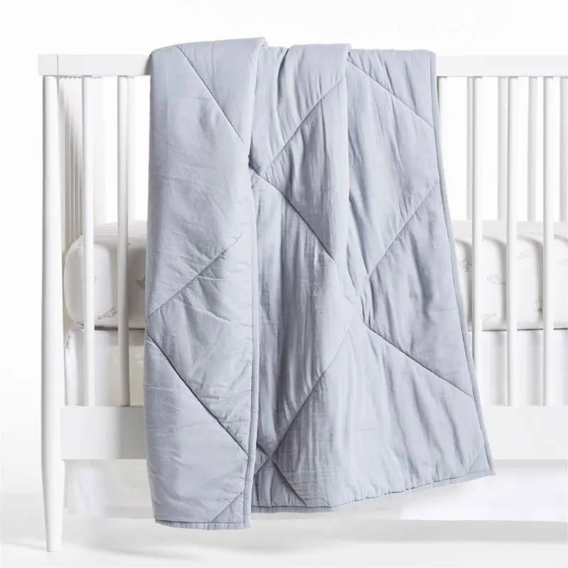 Crate&Barrel Supersoft Mist Blue Cotton Gauze Baby Crib Quilt