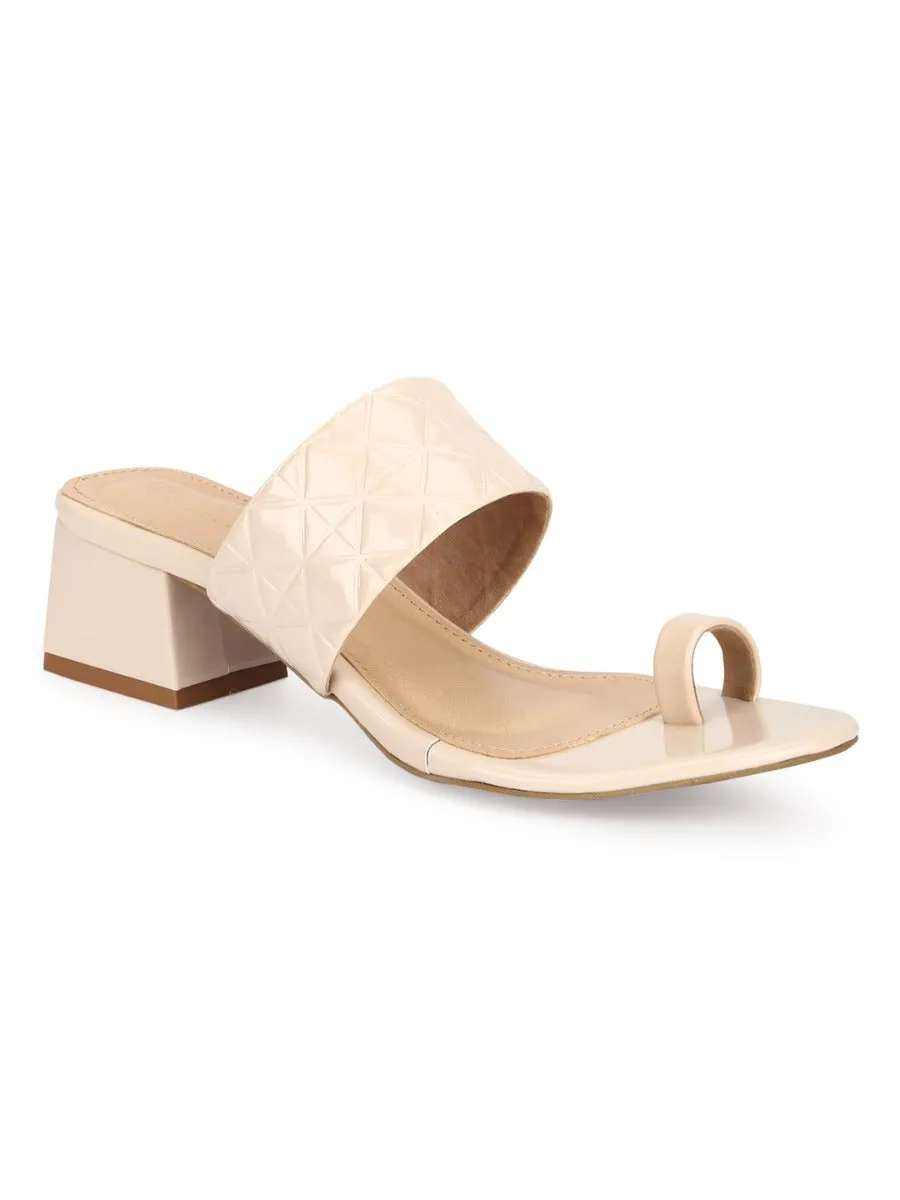 Cream Patent Textured Slip On Sandals