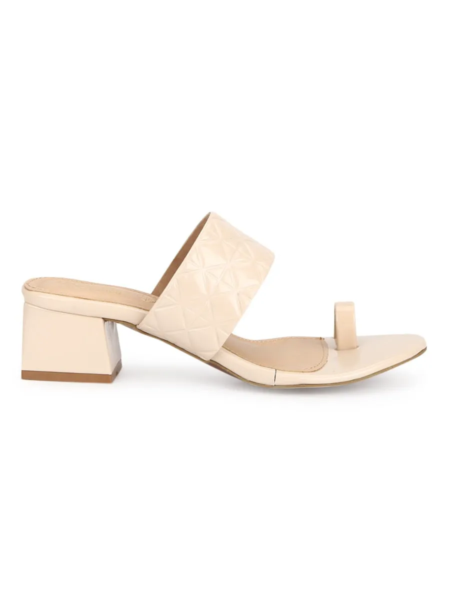 Cream Patent Textured Slip On Sandals