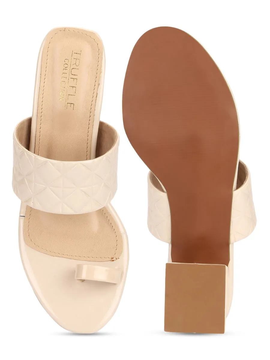 Cream Patent Textured Slip On Sandals