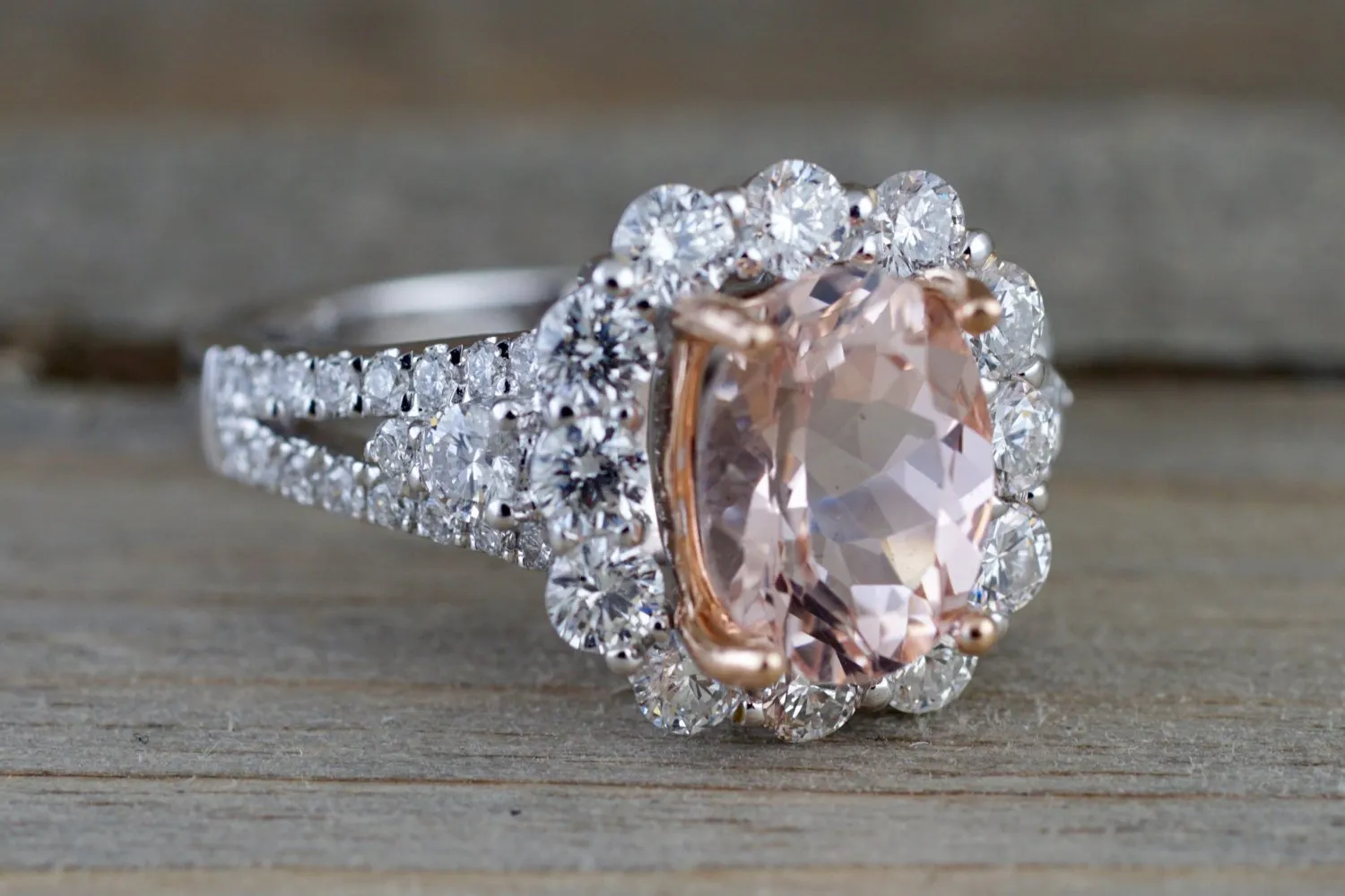 Cushion Morganite Diamond Ring