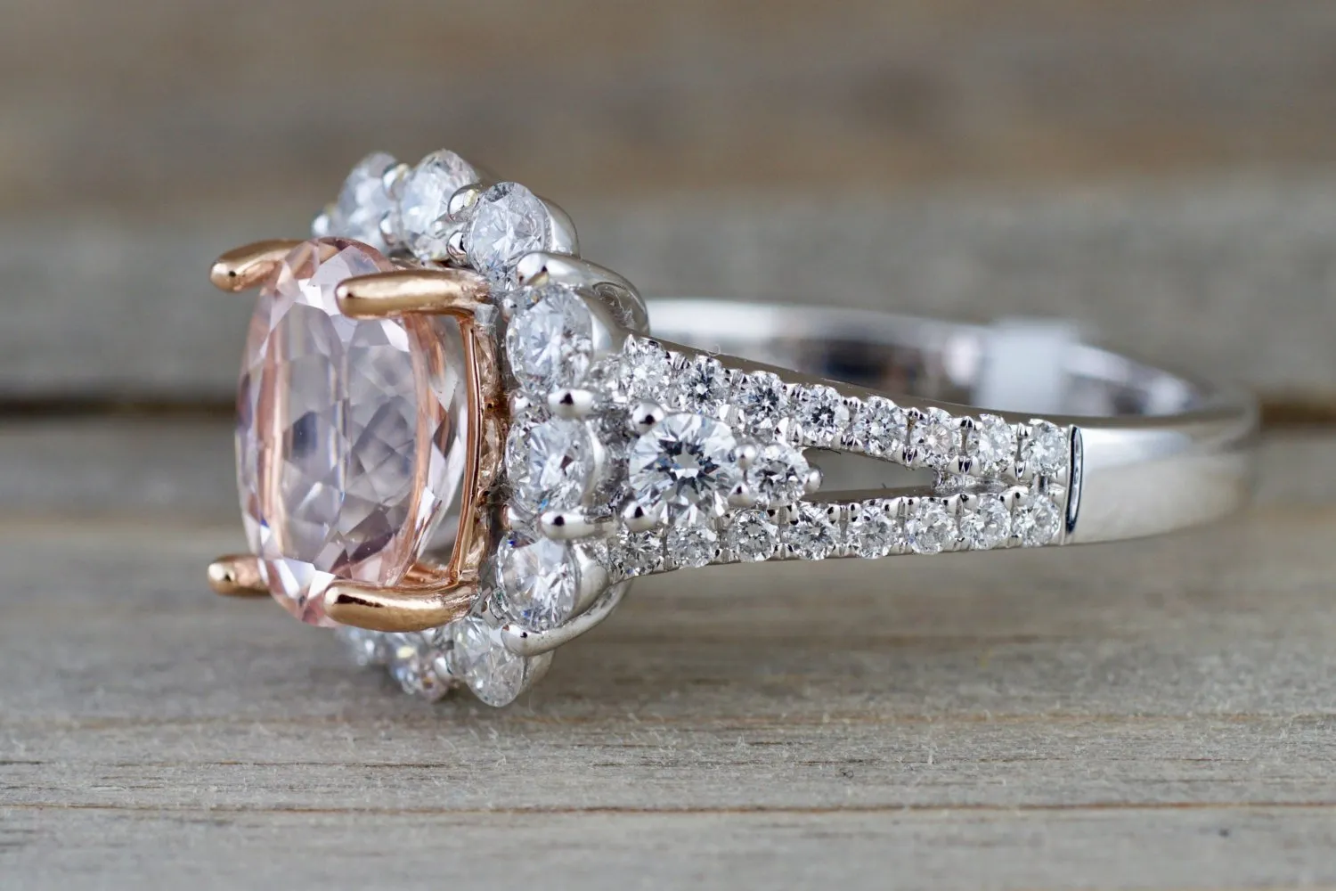 Cushion Morganite Diamond Ring