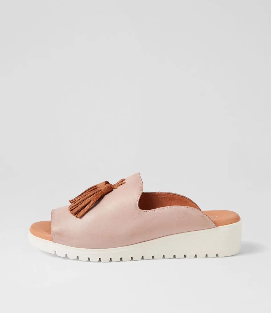 DJANGO & JULIETTE Mayson Dusty Pink Dark Tan Leather Mules