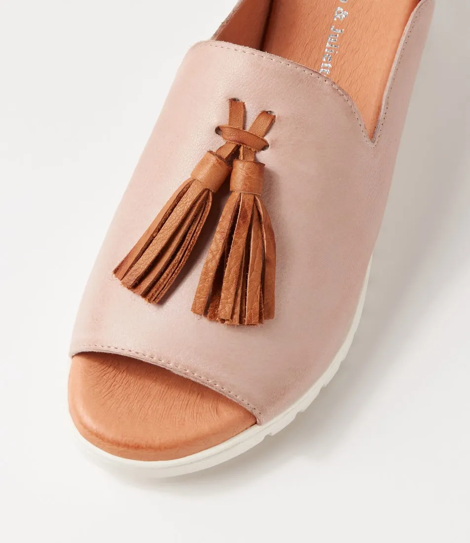 DJANGO & JULIETTE Mayson Dusty Pink Dark Tan Leather Mules